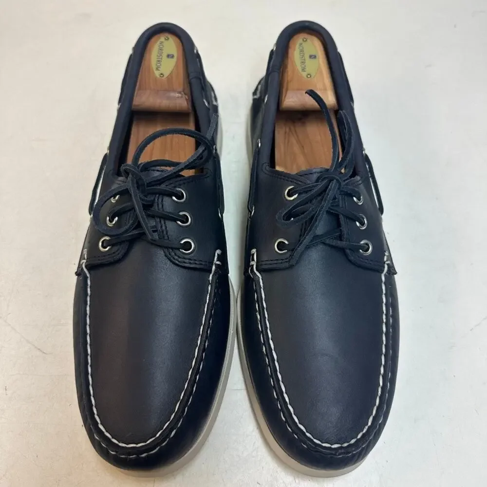 NWOT Quoddy Men's Head Boat Shoe Moccasin Navy Blue Handsewn Maine USA 12 D